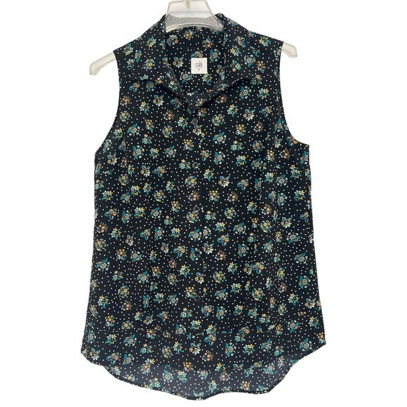 CAbi Floral Sleeveless Blouse - Black and Green - Picture 1 of 8